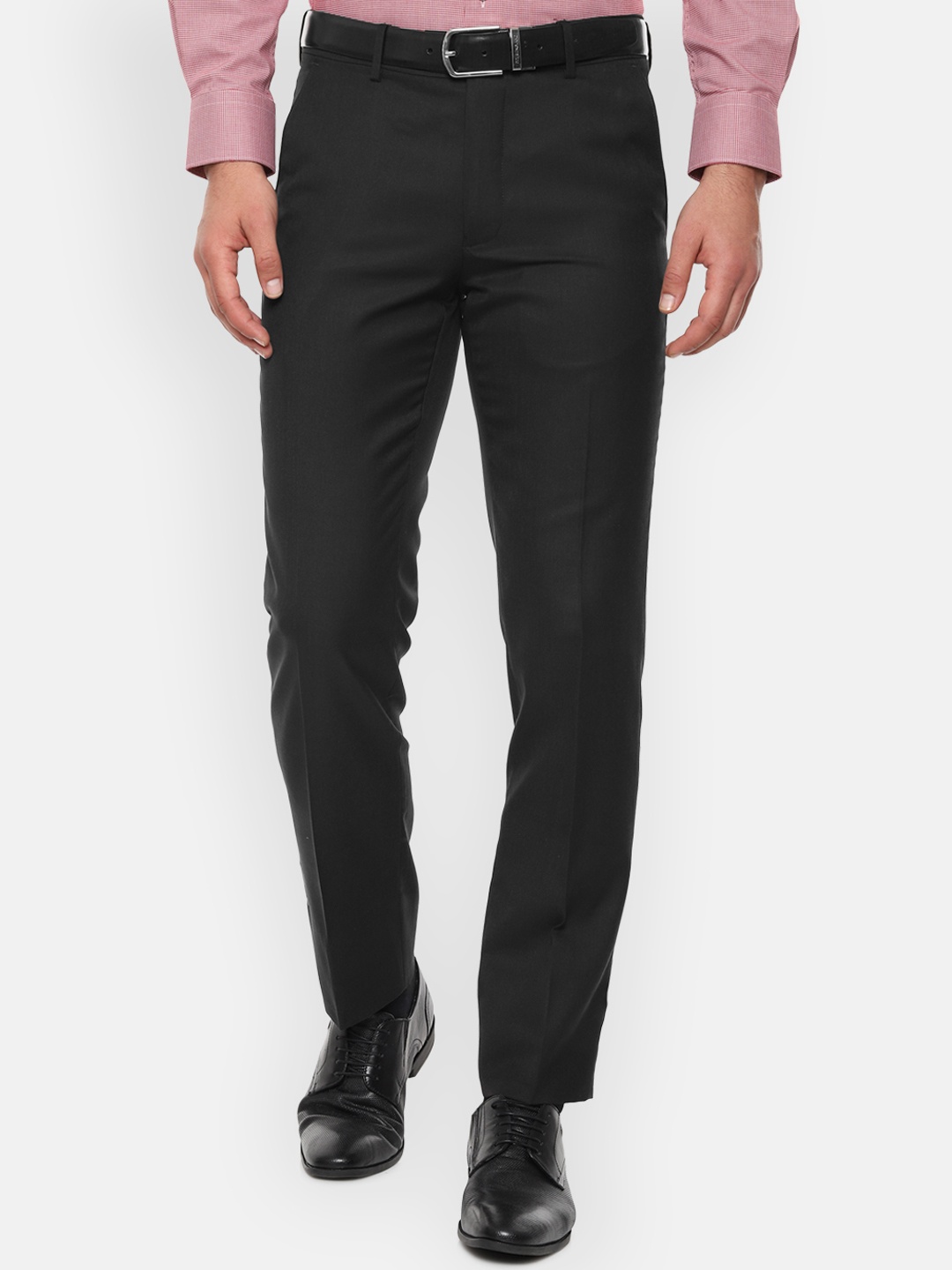 

Van Heusen Men Black Slim Fit Solid Formal Trousers