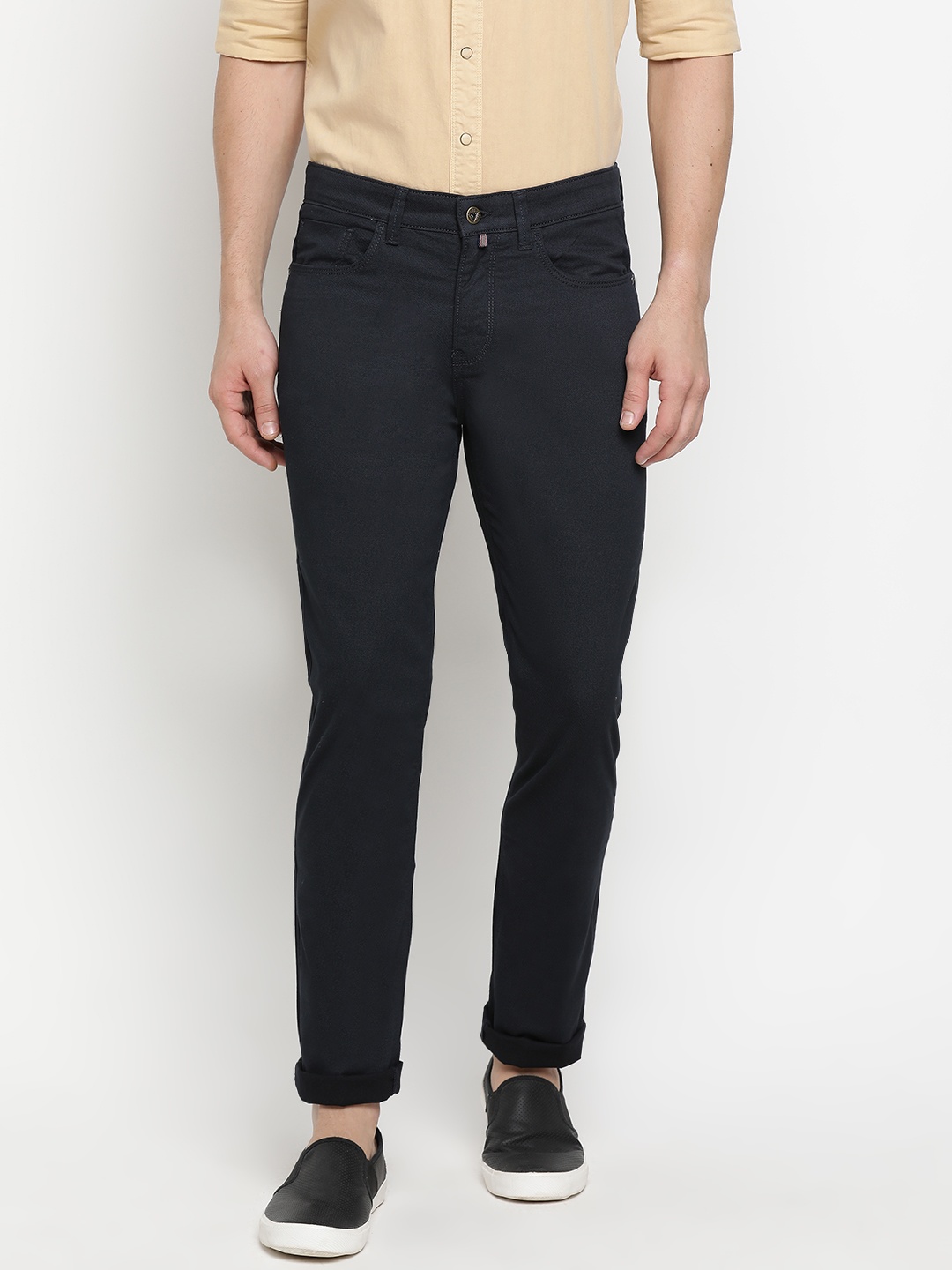 

Pepe Jeans Men Navy Blue Regular Fit Solid Bootcut Trousers