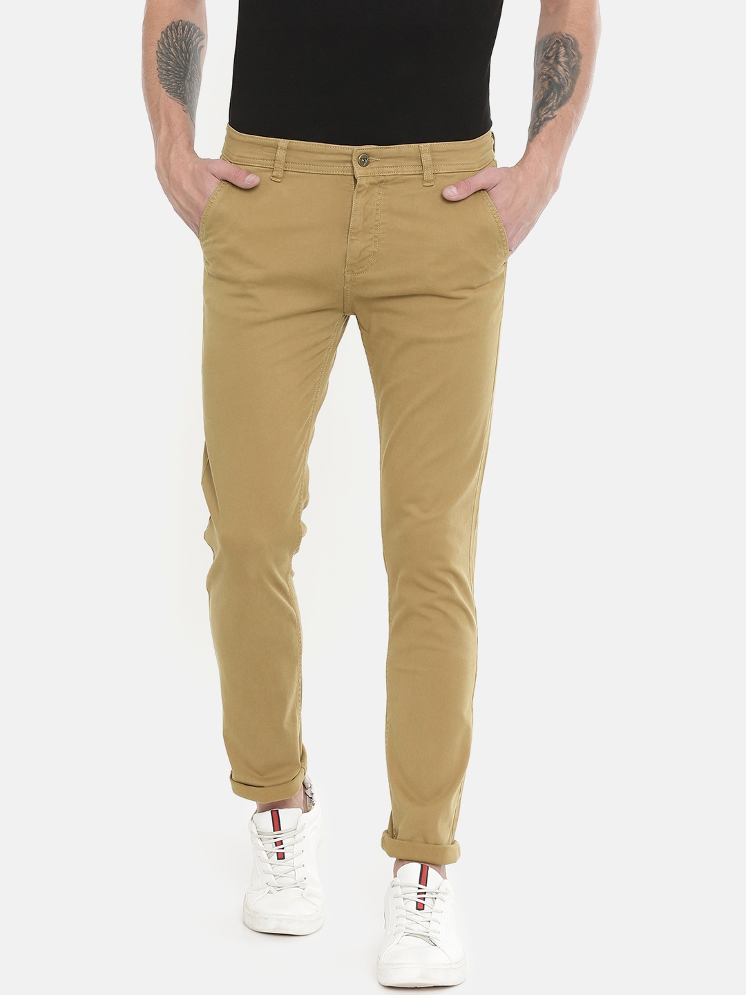 

Pepe Jeans Men Khaki Roller Slim Fit Fit Solid Trousers