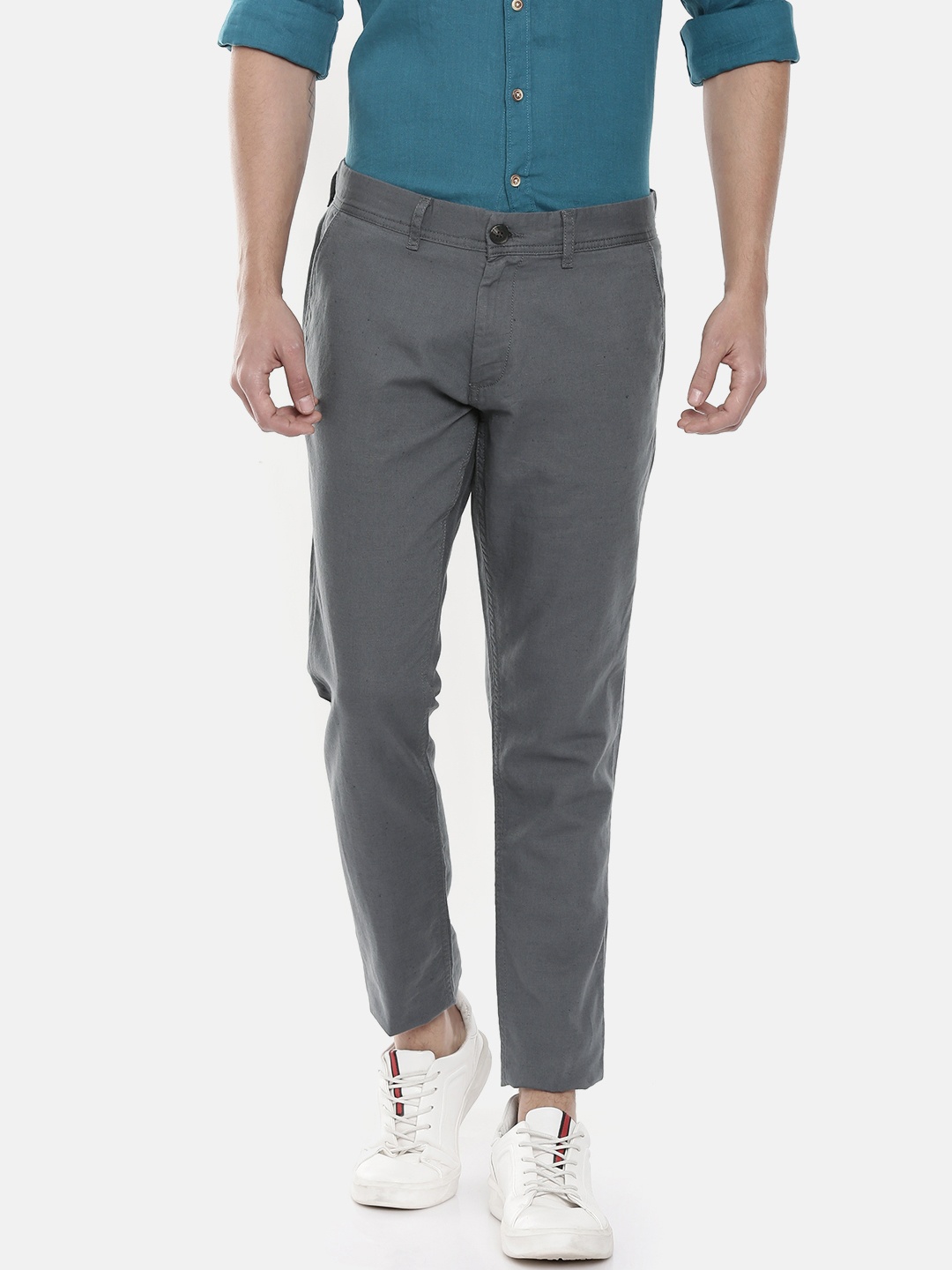 

Pepe Jeans Men Grey Crest Slim Fit Solid Regular Trousers