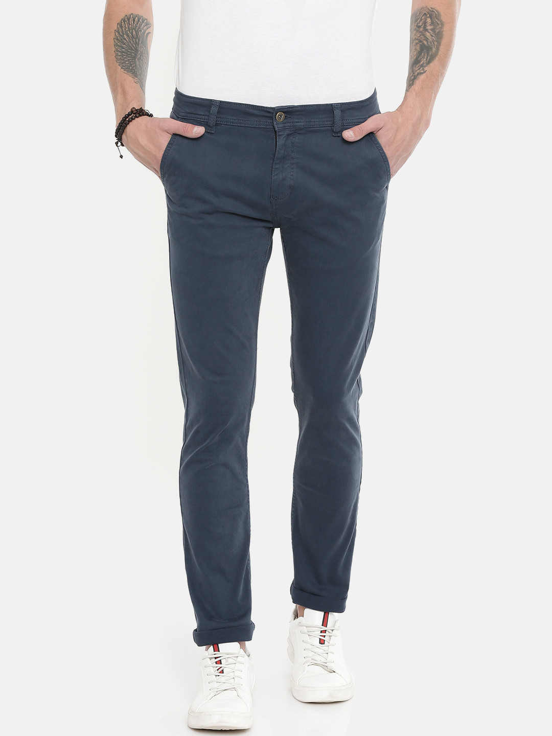 

Pepe Jeans Men Navy Blue Roller Slim Fit Solid Regular Trousers