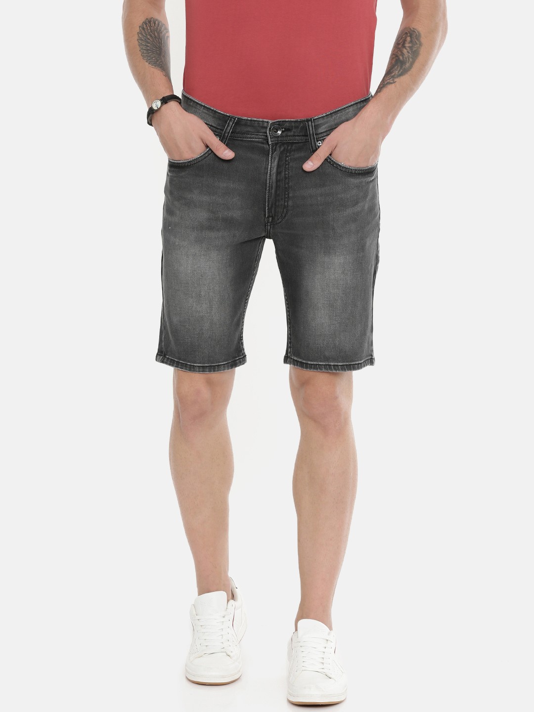 

Pepe Jeans Men Grey Washed Regular Fit Goofey Chinox Denim Shorts