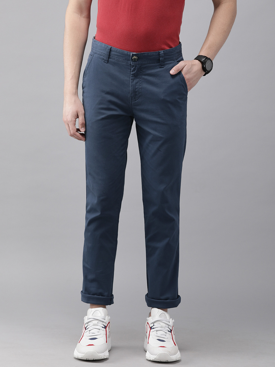 

Pepe Jeans Men Blue Coste Slim Fit Solid Regular Trousers