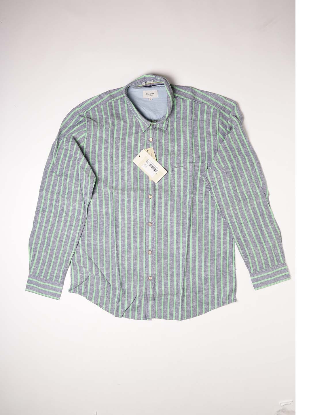 

Pepe Jeans Men Blue & Green Regular Fit Striped Casual Shirt