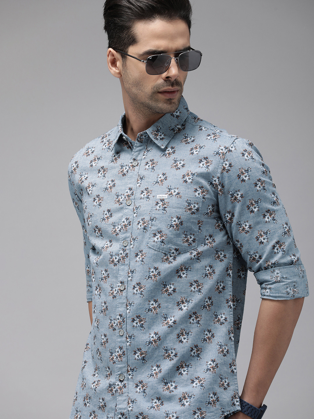

Pepe Jeans Men Blue FRANK LS IP Floral Printed Casual Shirt