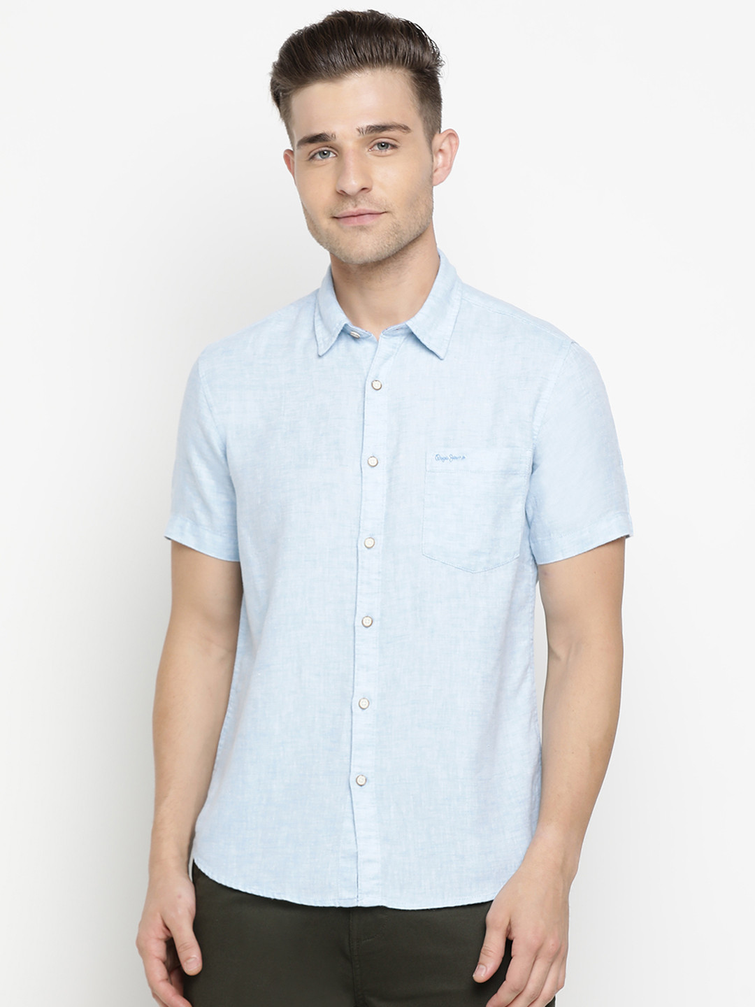 

Pepe Jeans Men Blue Regular Fit Solid Casual Shirt