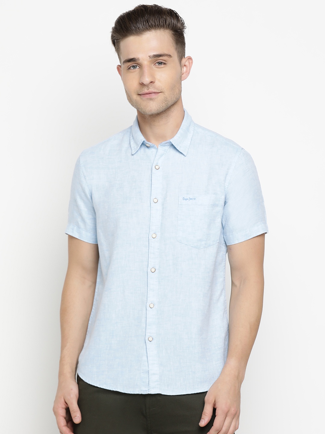 

Pepe Jeans Men Blue Regular Fit Solid Casual Shirt
