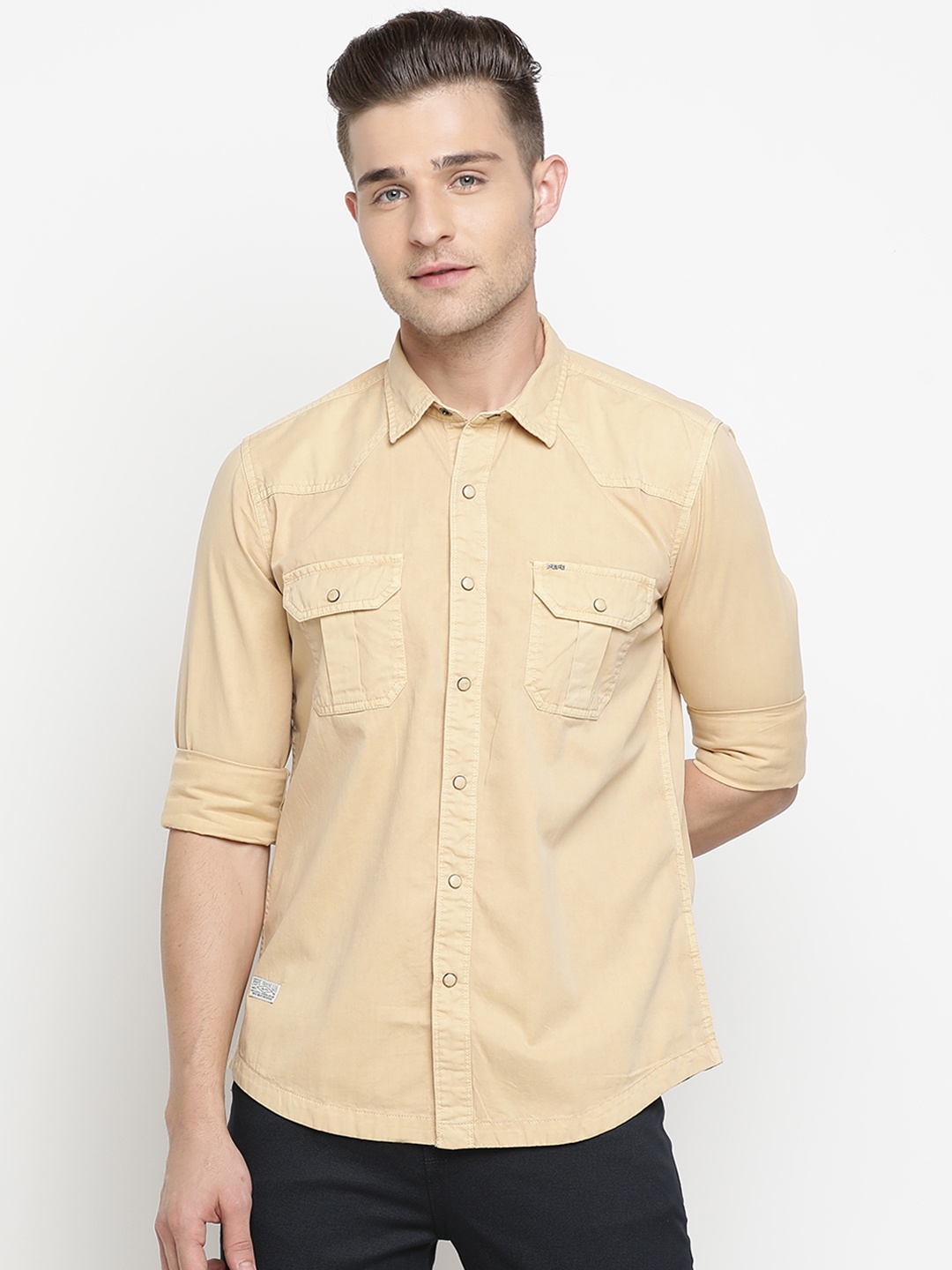 

Pepe Jeans Men Beige Regular Fit Solid Casual Shirt