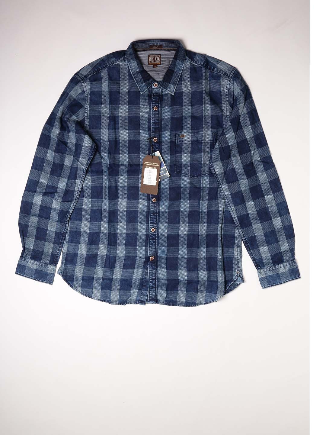 

Pepe Jeans Men Navy Blue Regular Fit Checked Cotton Casual Shirt