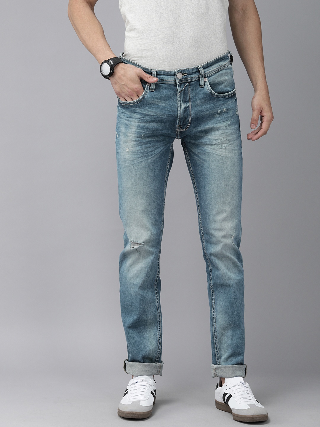 

Pepe Jeans Men Blue Oliver IP Slim Fit Mid-Rise Low Distress Stretchable Jeans