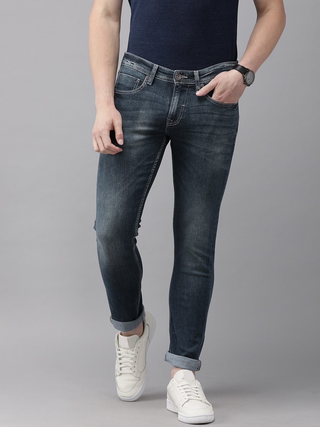 

Pepe Jeans Men Blue KALVIN SOHO Skinny Fit Low-Rise Clean Look Stretchable Jeans