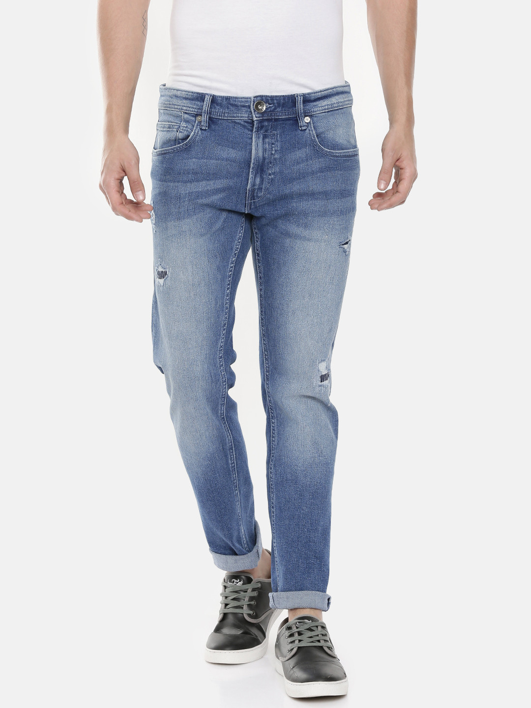

Pepe Jeans Men Blue CORNELL Tapered Vapour Slim Fit Low-Rise Mildly Distressed Jeans
