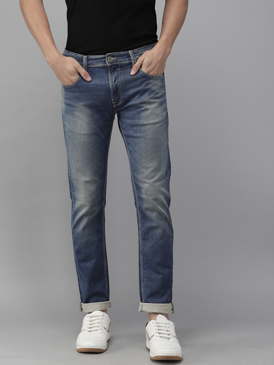 

Pepe Jeans Men Blue Vapour Tapered Fit Low-Rise Clean Look Stretchable Jeans