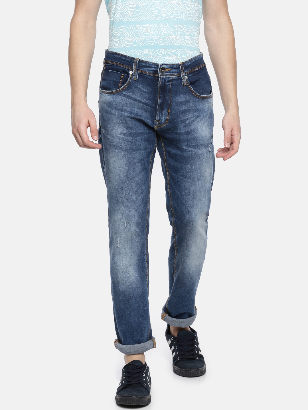 

Pepe Jeans Men Blue Cesar Vapour Fit Mid-Rise Low Distress Stretchable Jeans