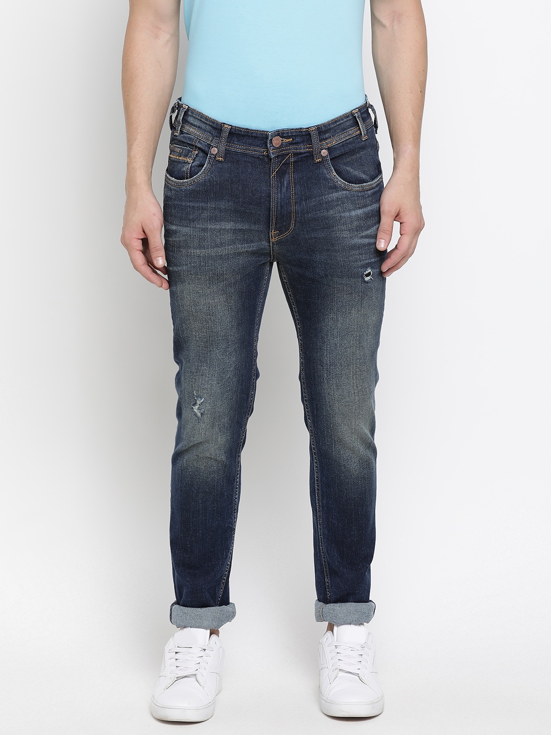 

Pepe Jeans Men Blue Slim Fit Mid-Rise Low Distress Stretchable Jeans