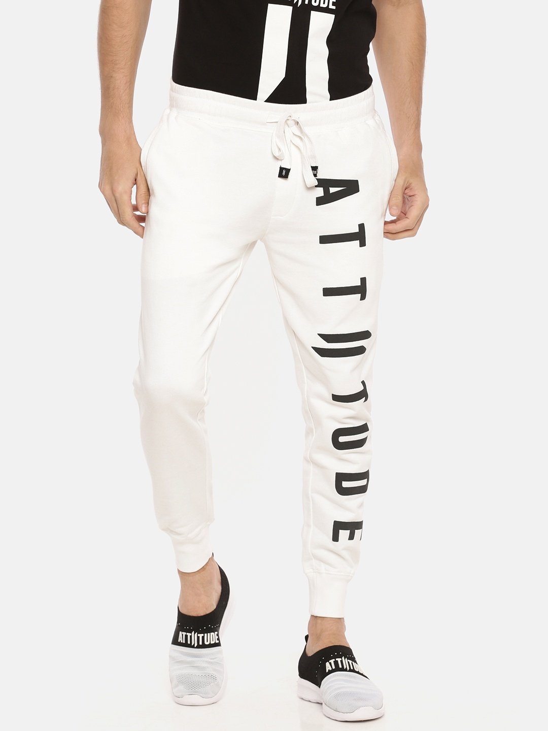 

ATTIITUDE Men White & Black Printed Slim Fit Jogger