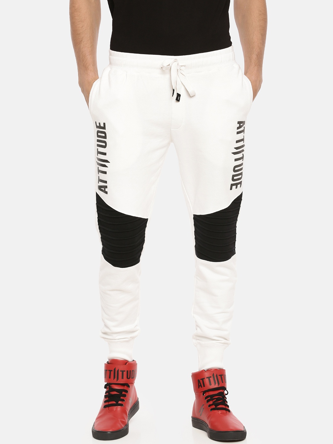 

ATTIITUDE Men White & Black Colourblocked Slim Fit Jogger