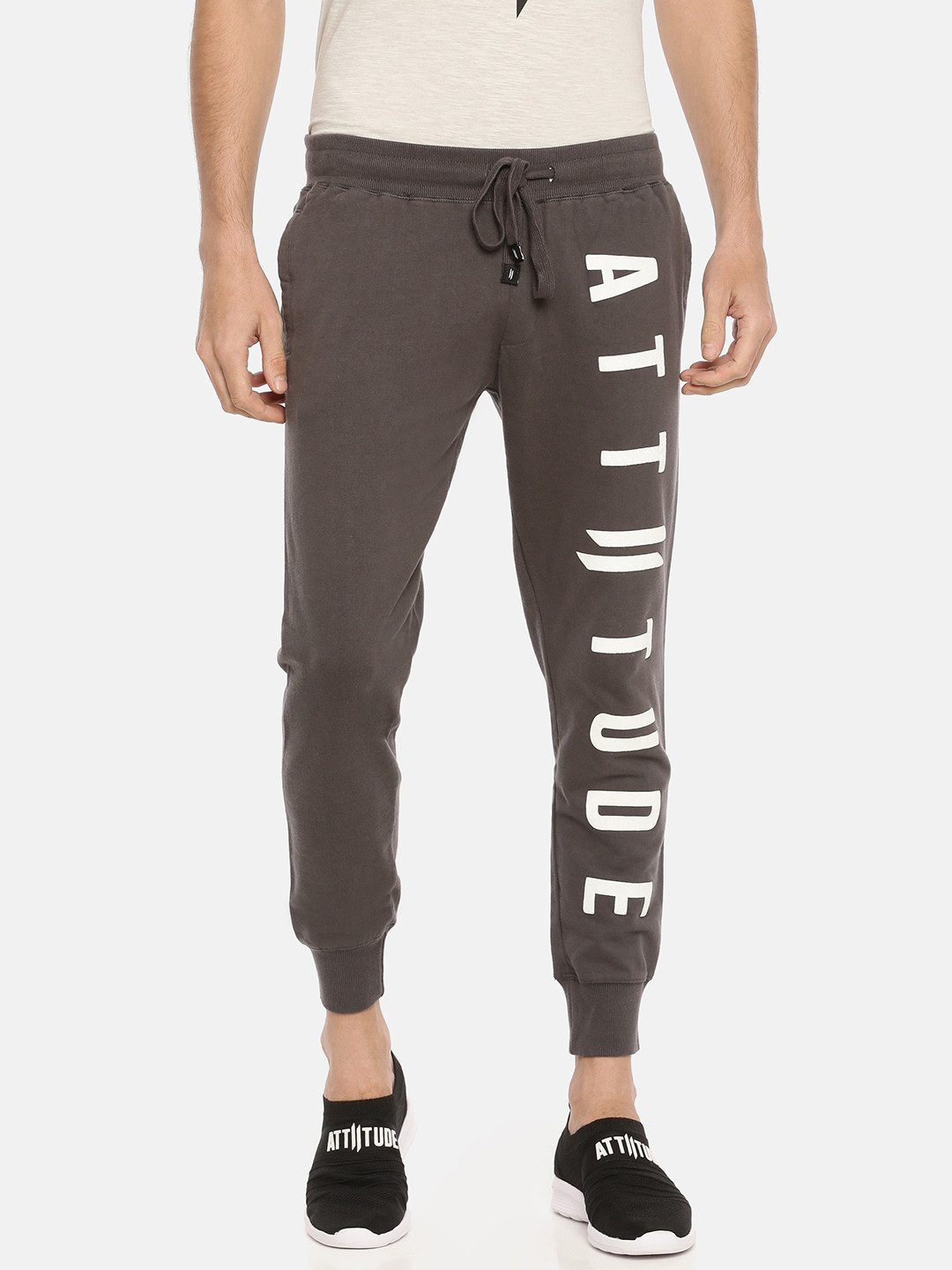 

ATTIITUDE Men Taupe & White Printed Slim Fit Jogger