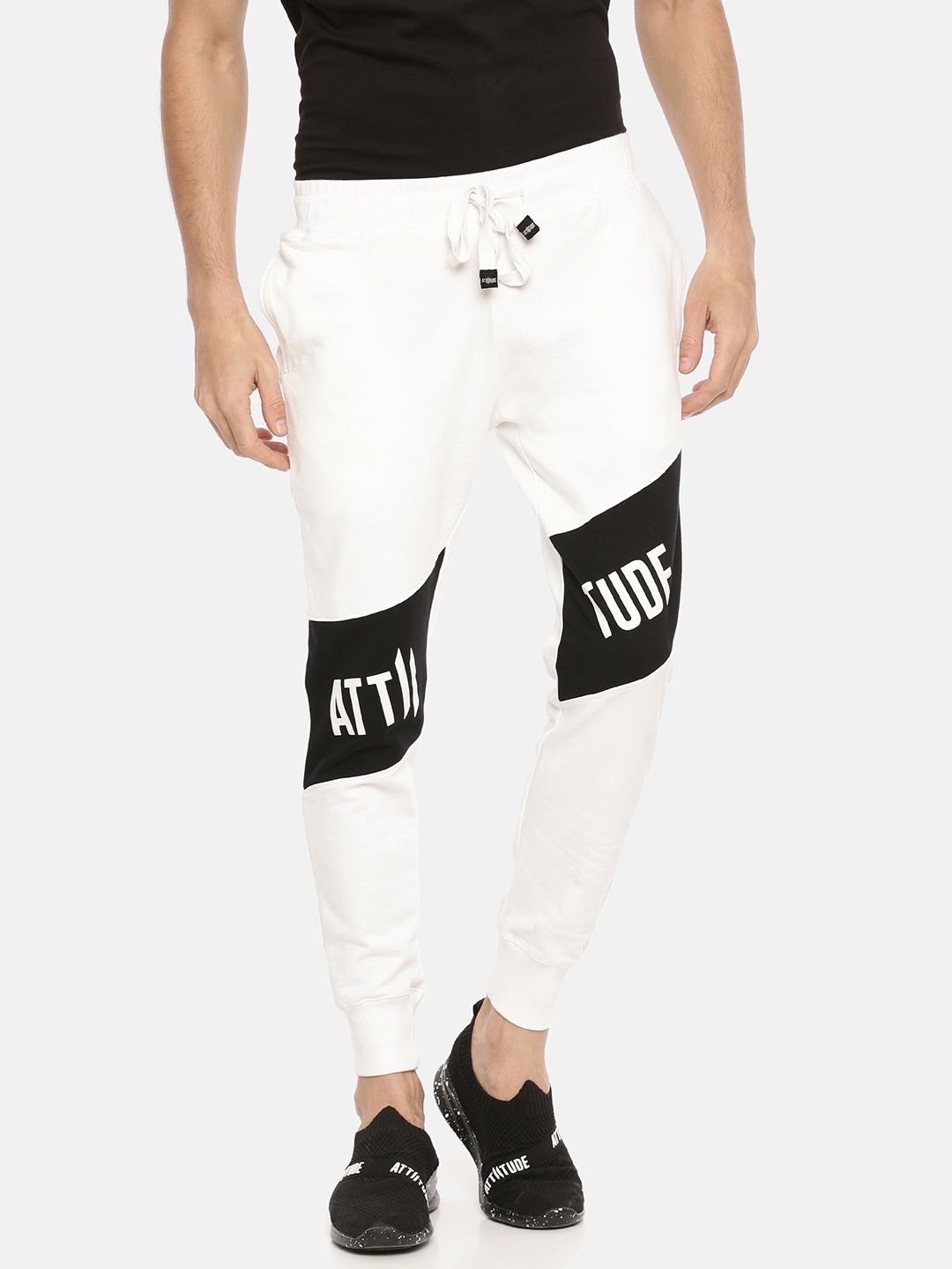

ATTIITUDE Men White & Black Colourblocked Slim Fit Jogger
