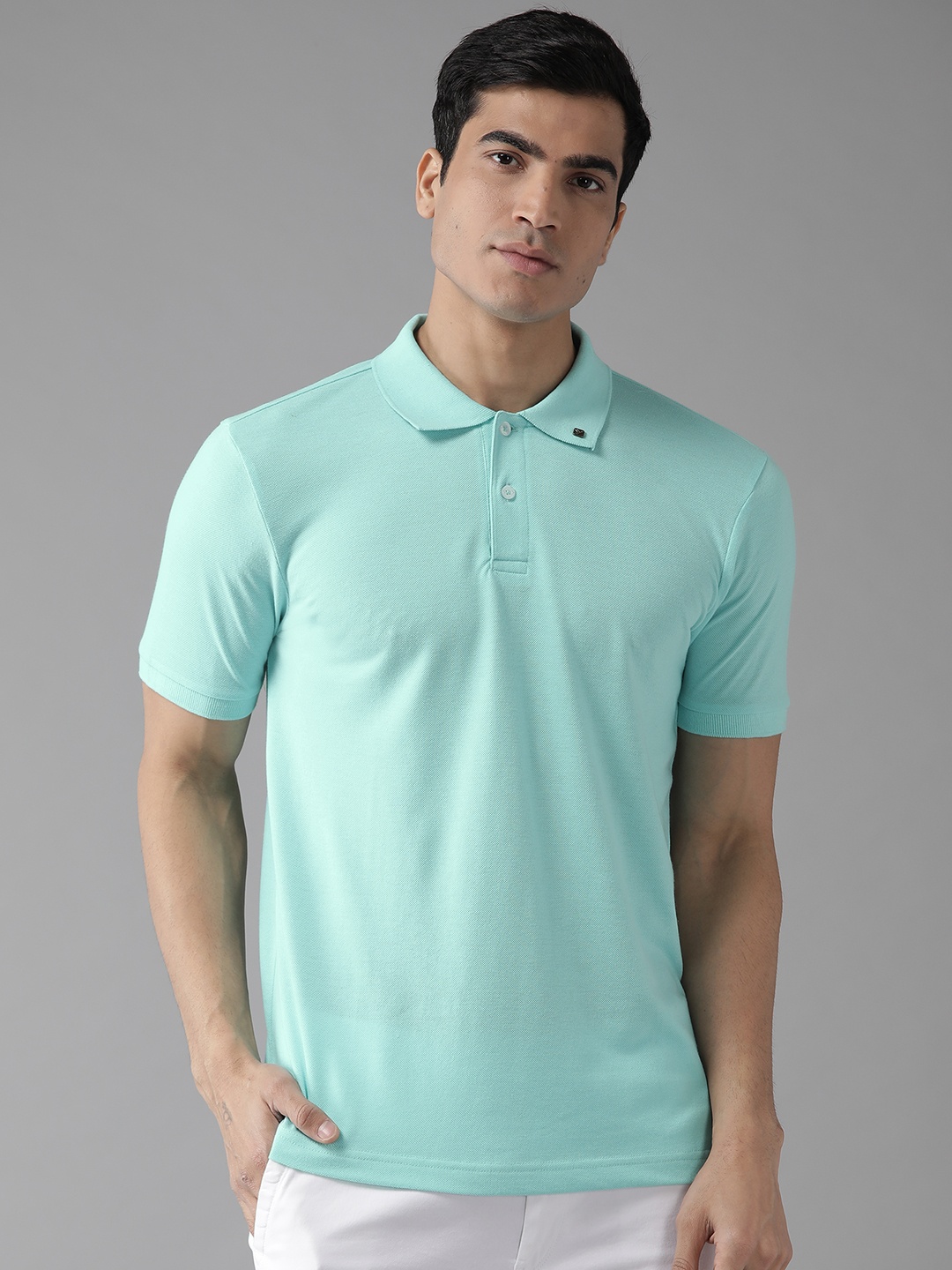 

Hubberholme Men Sea Green Solid Polo Collar T-shirt