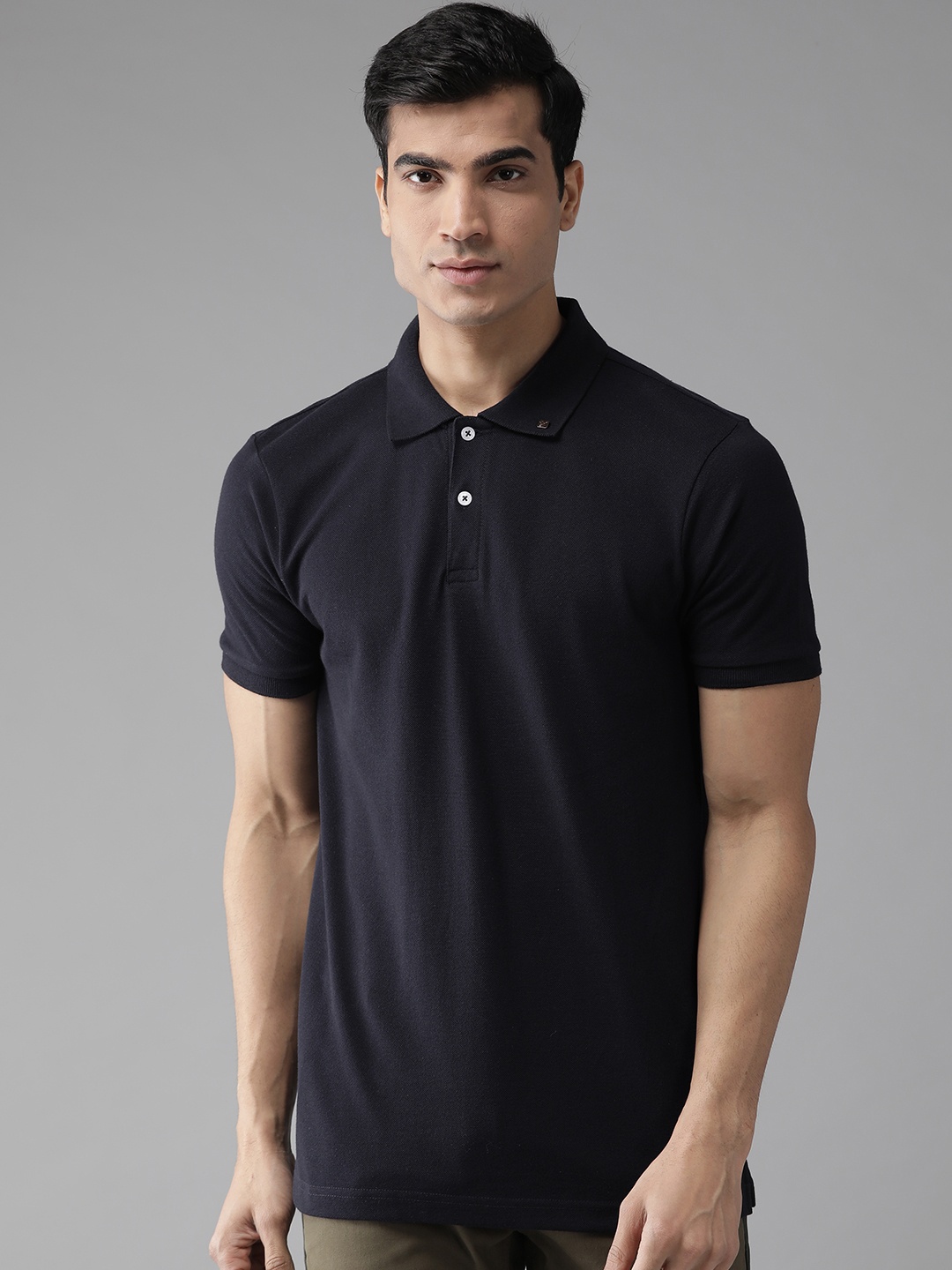 

Hubberholme Men Navy Blue Solid Polo Collar T-shirt