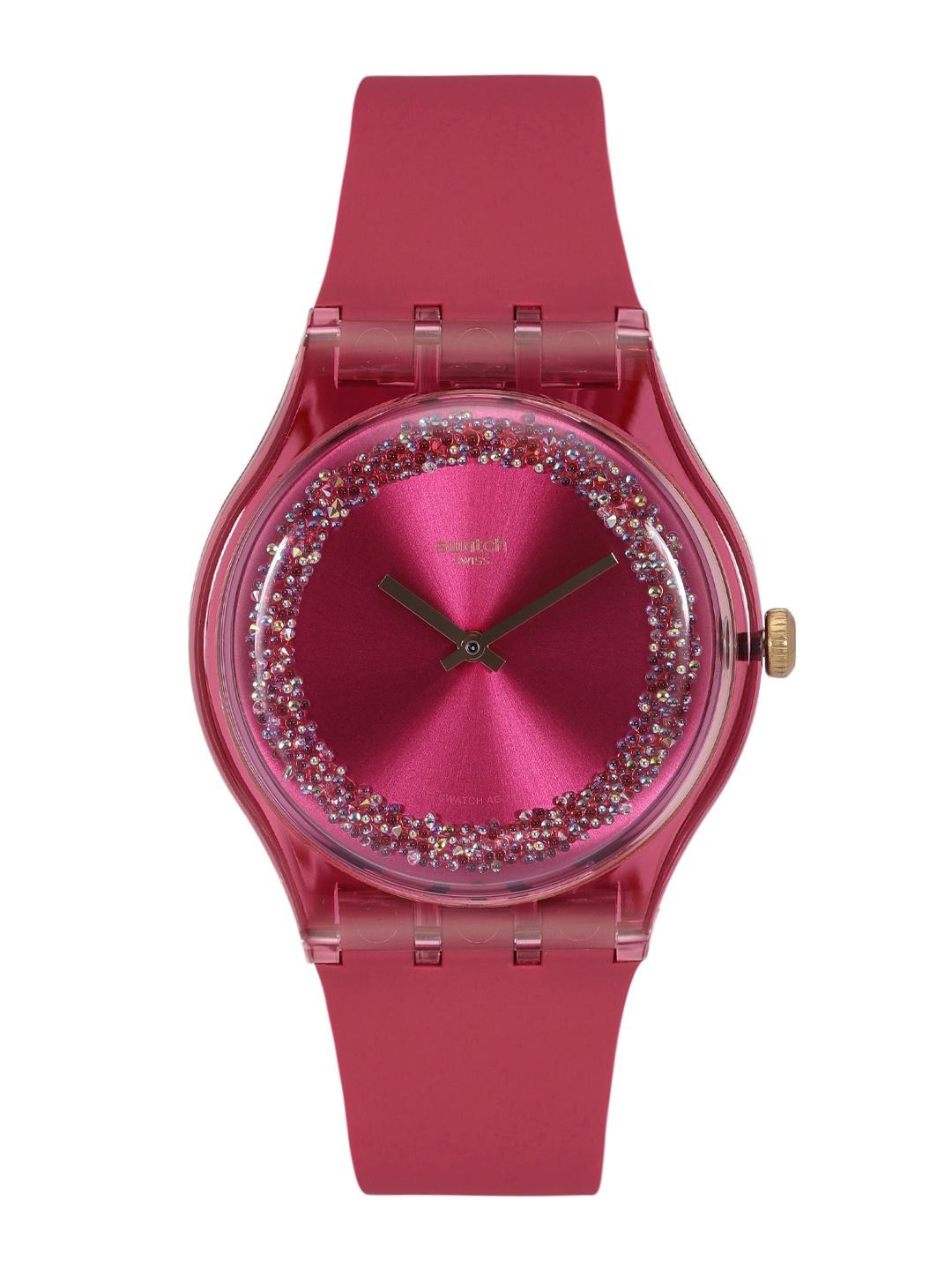 

Swatch SwatchEssentials Unisex Pink Water Resistant Analogue Watch SUOP111