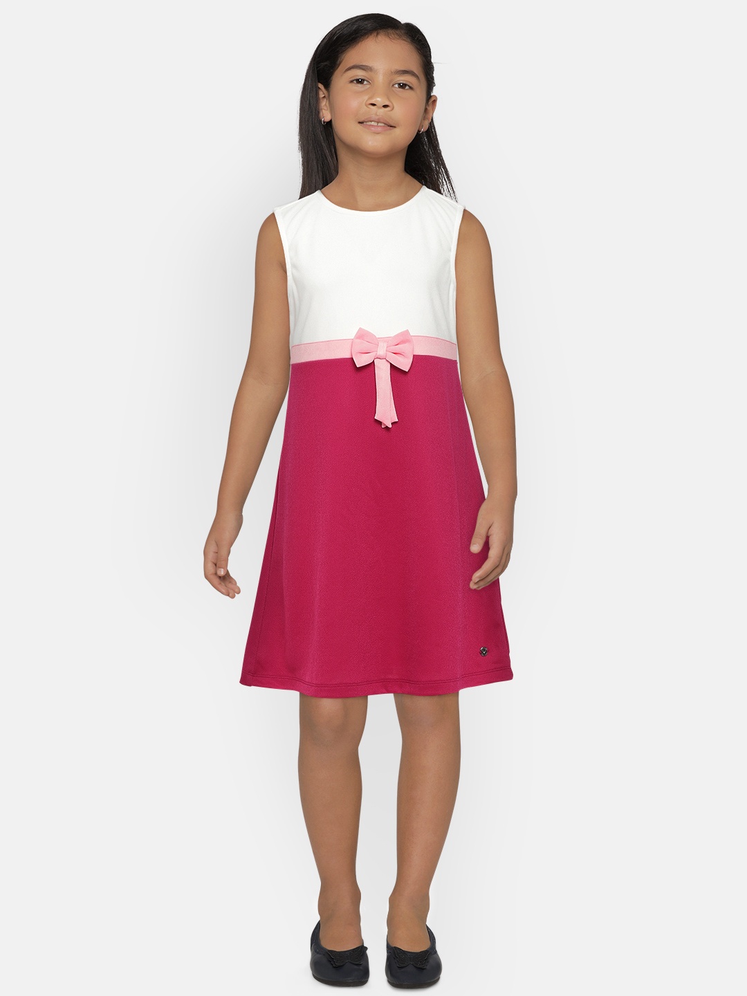 

Allen Solly Junior Girls Magenta & White Solid A-Line Dress