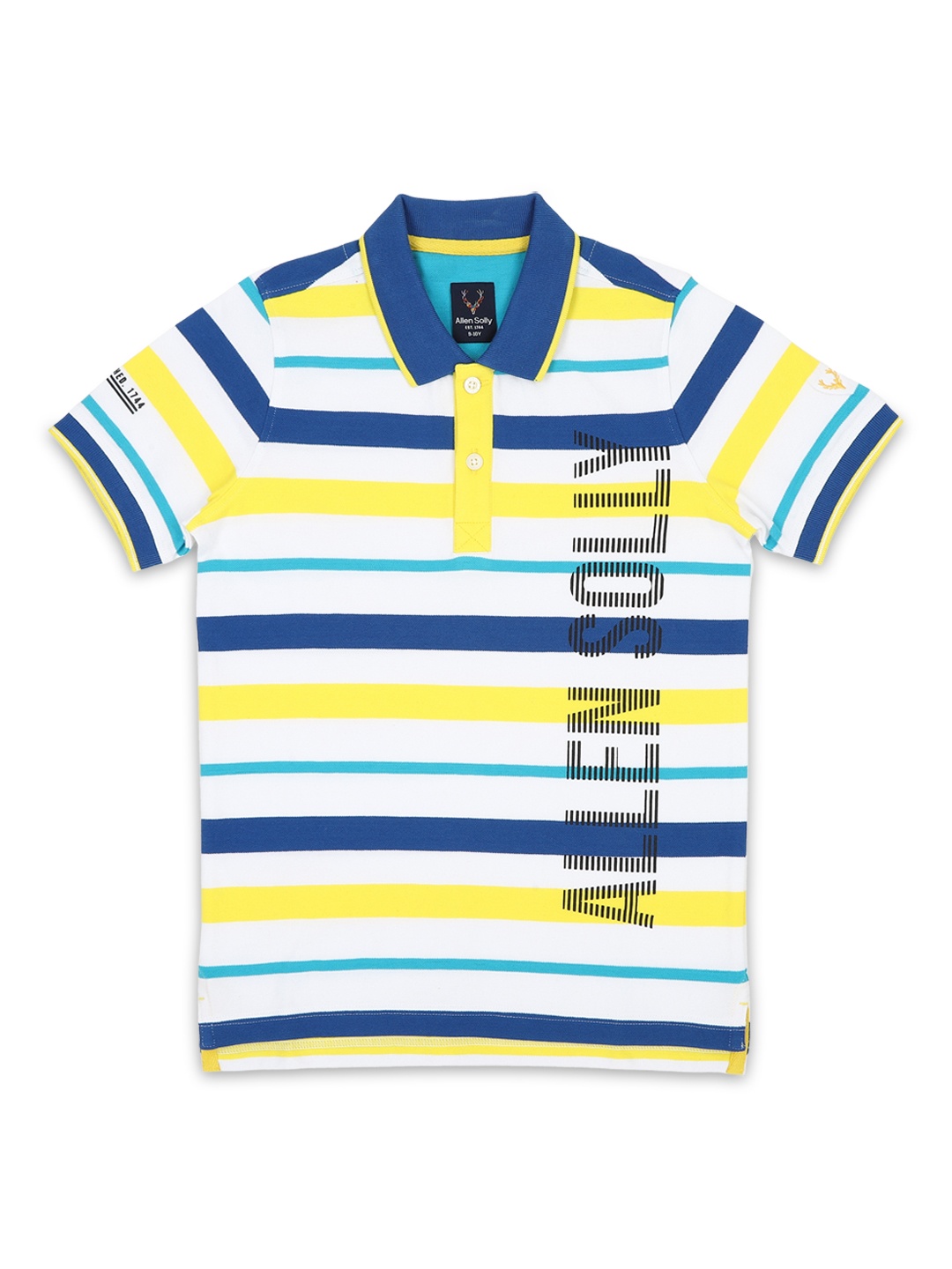 

Allen Solly Junior Boys White Striped Polo Collar Pure Cotton T-shirt
