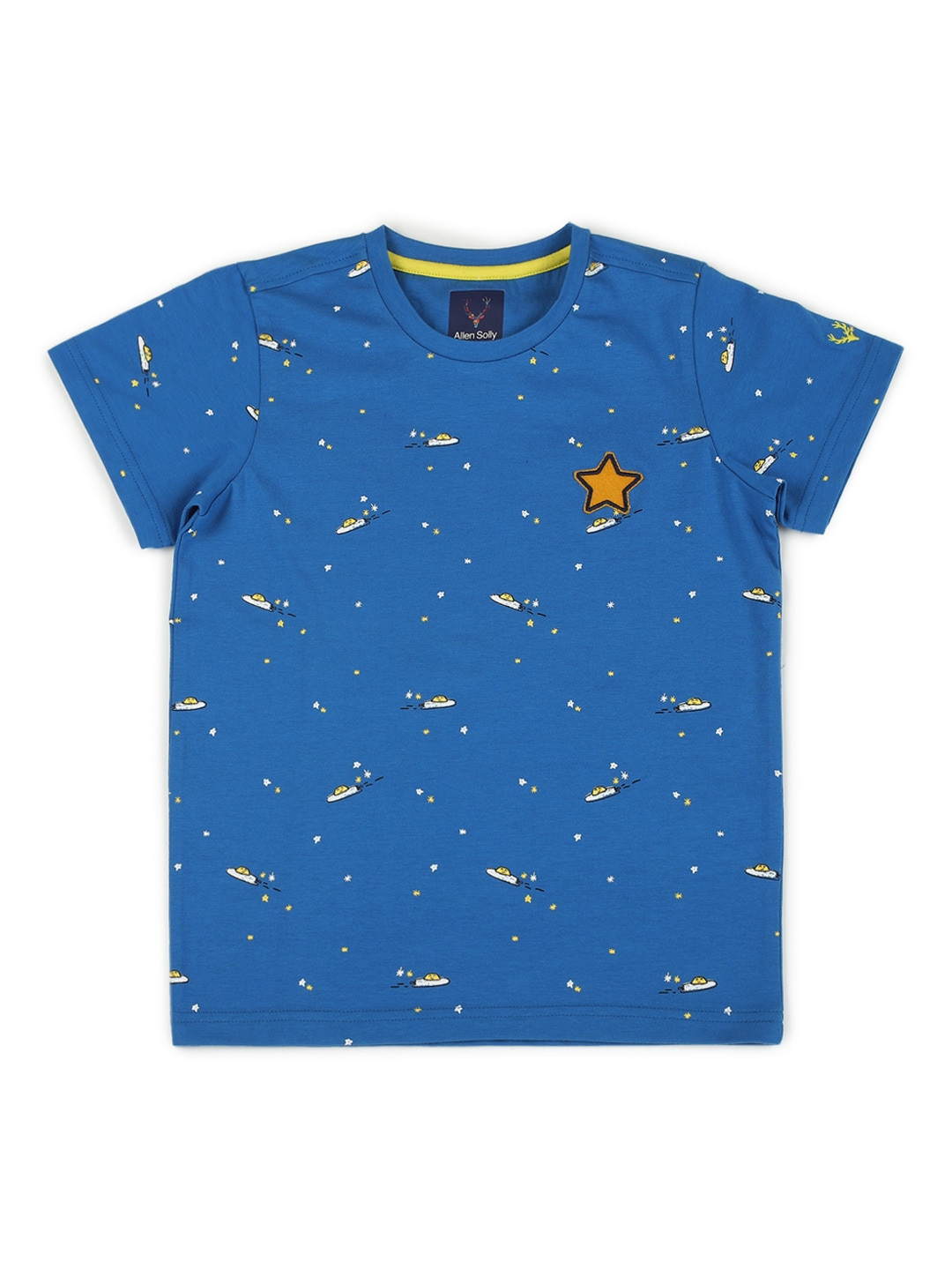 

Allen Solly Junior Boys Blue Printed Round Neck Pure Cotton T-shirt