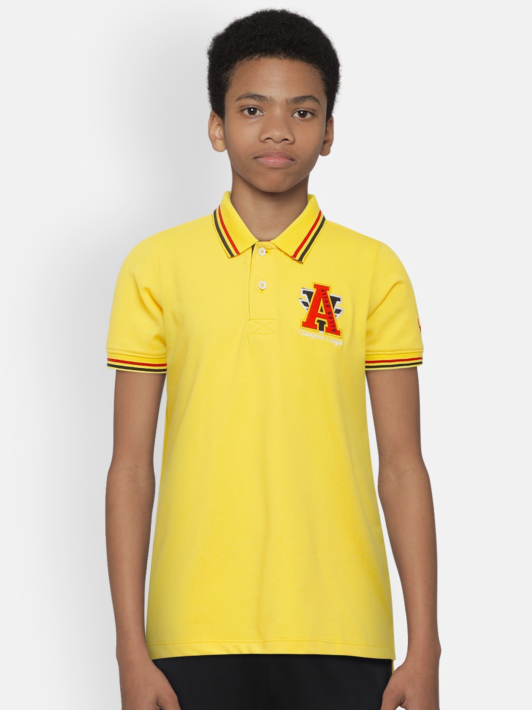

Allen Solly Junior Boys Yellow Solid Polo Collar T-shirt