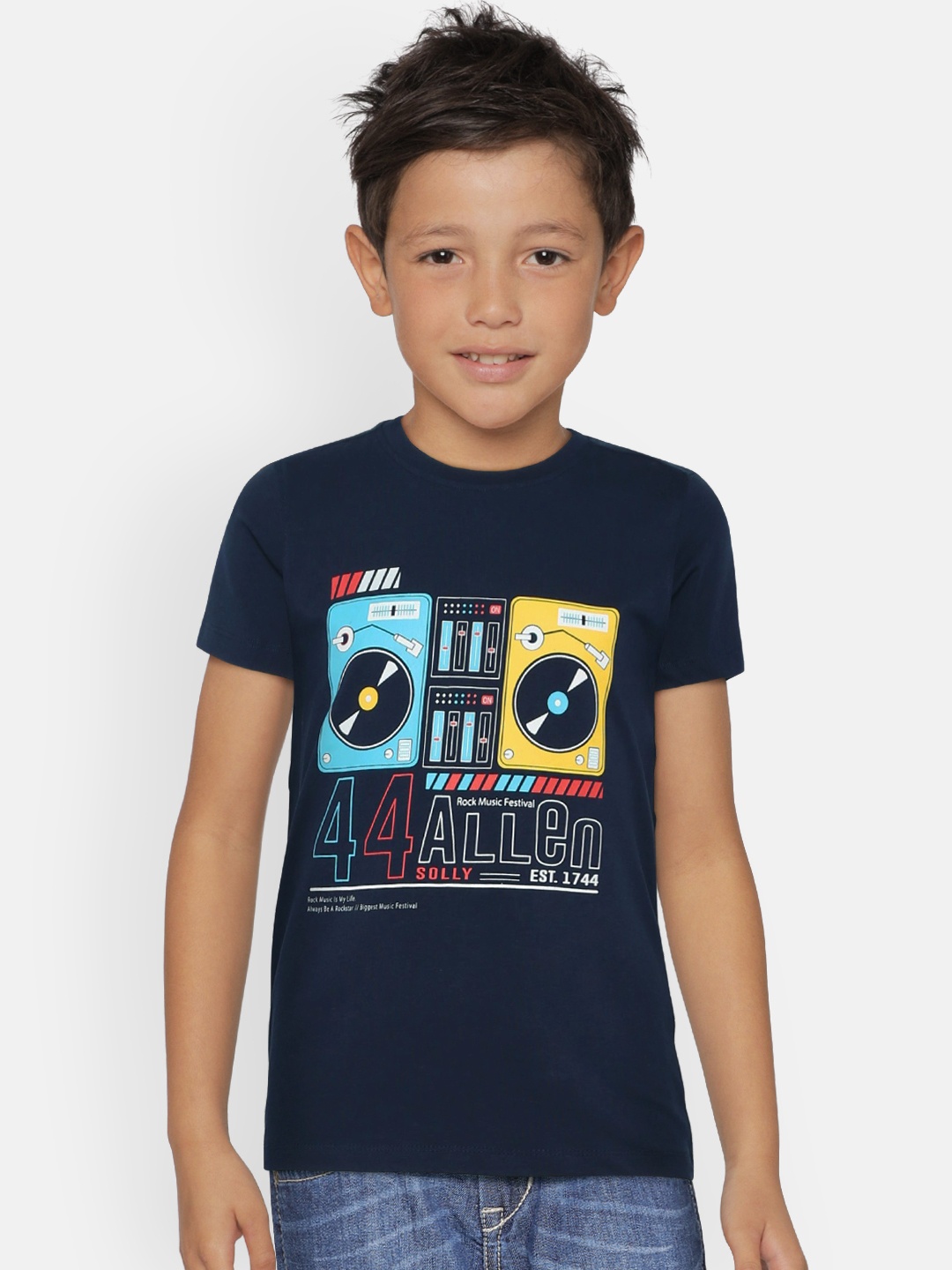 

Allen Solly Junior Boys Navy Blue Printed Round Neck T-shirt