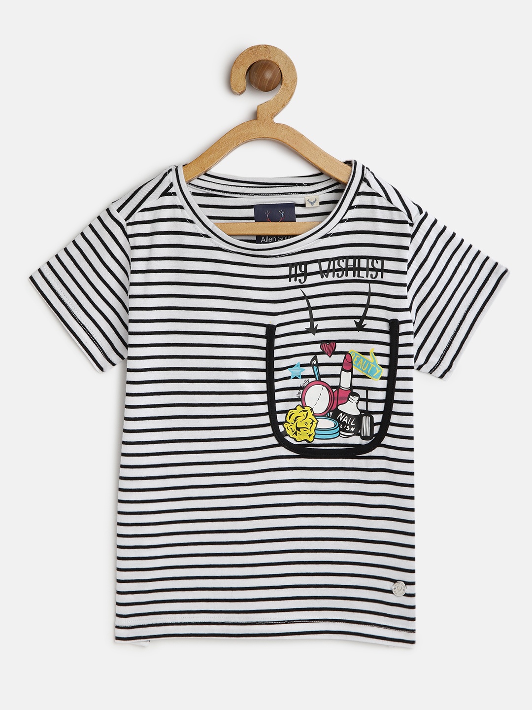 

Allen Solly Junior Girls White & Black Striped Round Neck T-shirt