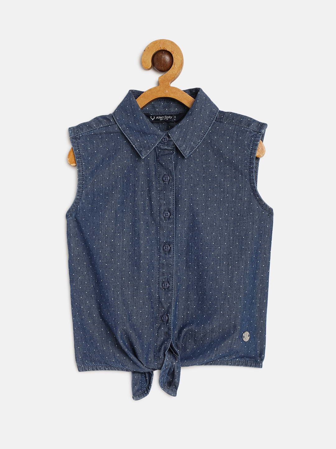 

Allen Solly Junior Girls Navy Blue Printed Shirt Style Pure Cotton Top