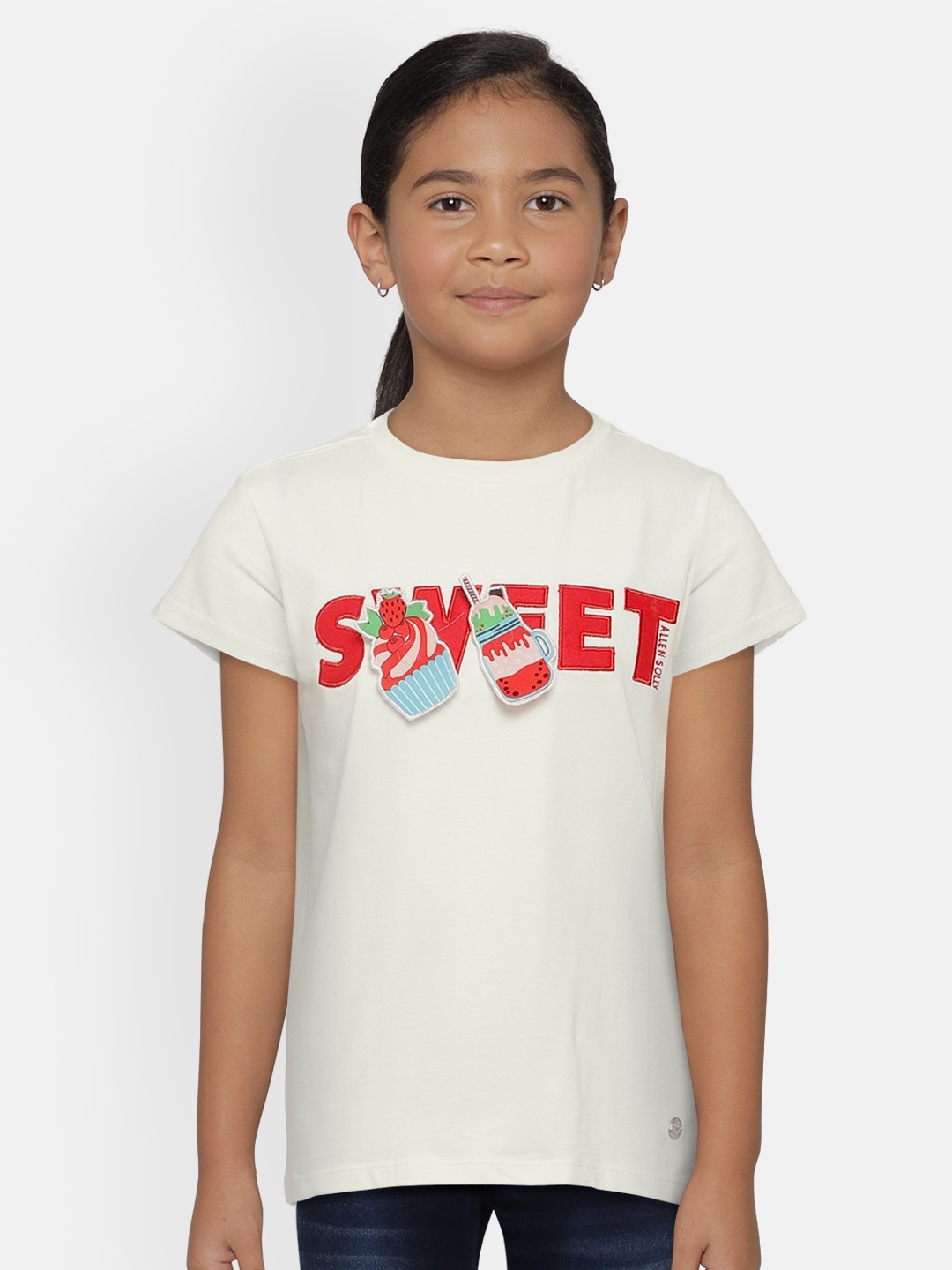 

Allen Solly Junior Girls White Self Design Round Neck Pure Cotton T-shirt