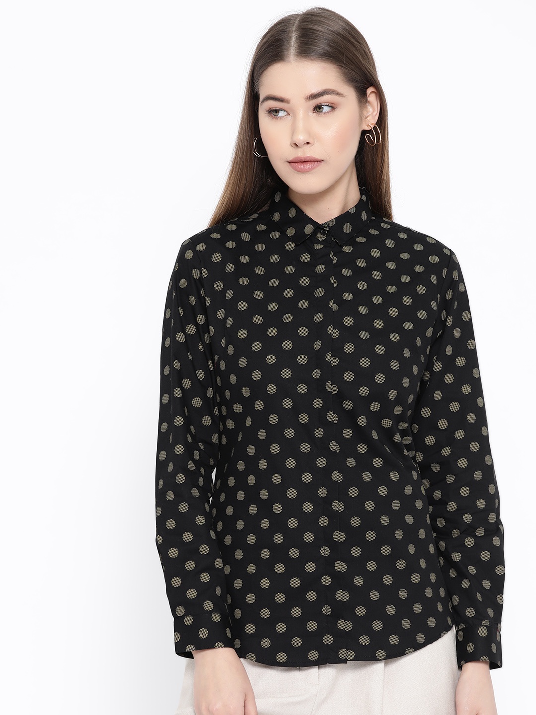 

Hancock Women Black & Beige Slim Fit Printed Formal Shirt