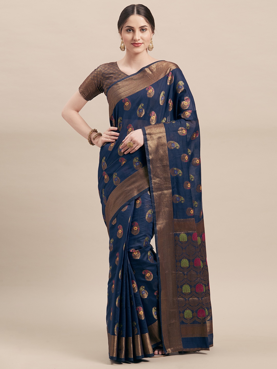 

Shaily Navy Blue Woven Design Saree