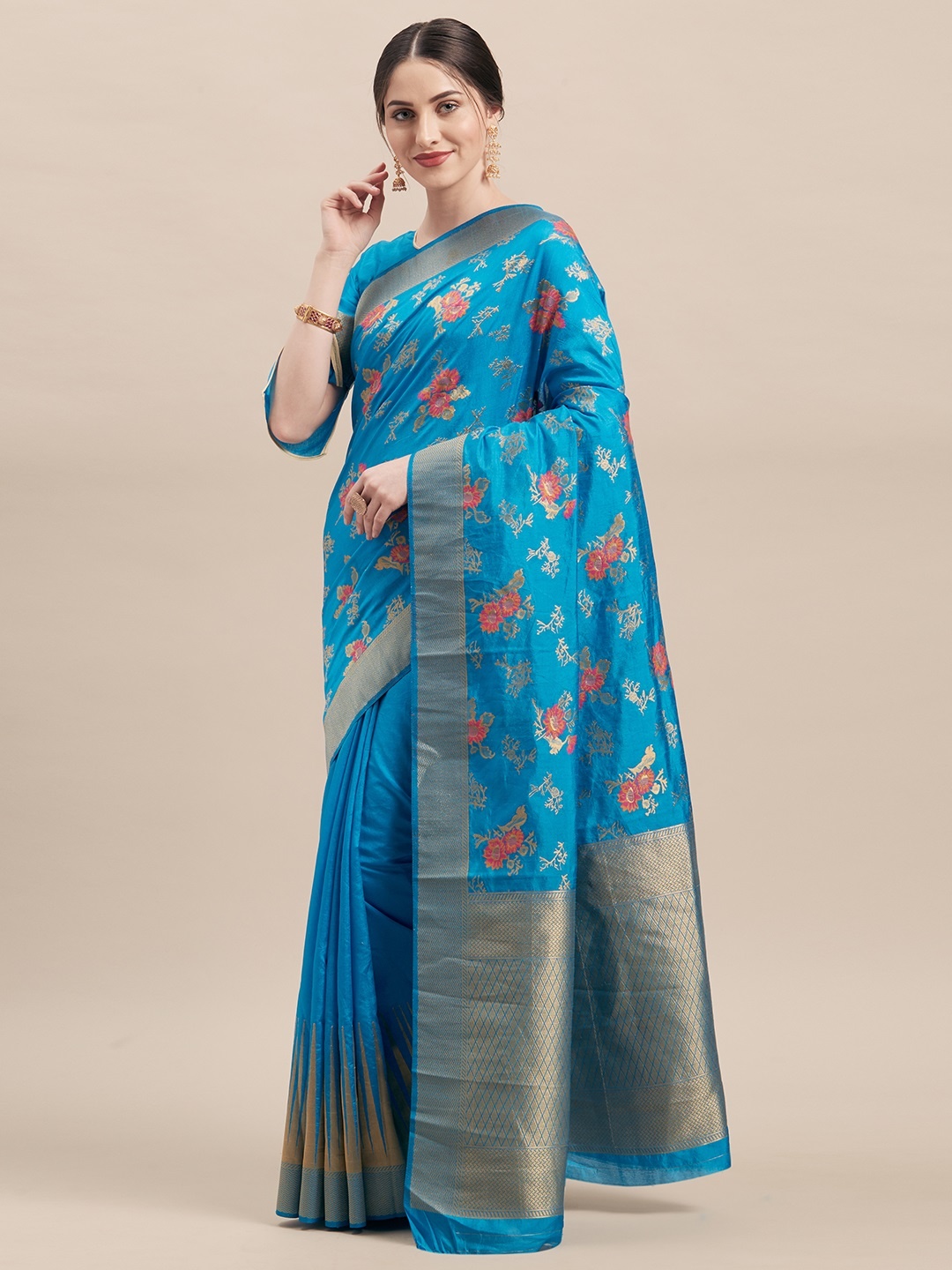 

Shaily Blue Woven Design Saree