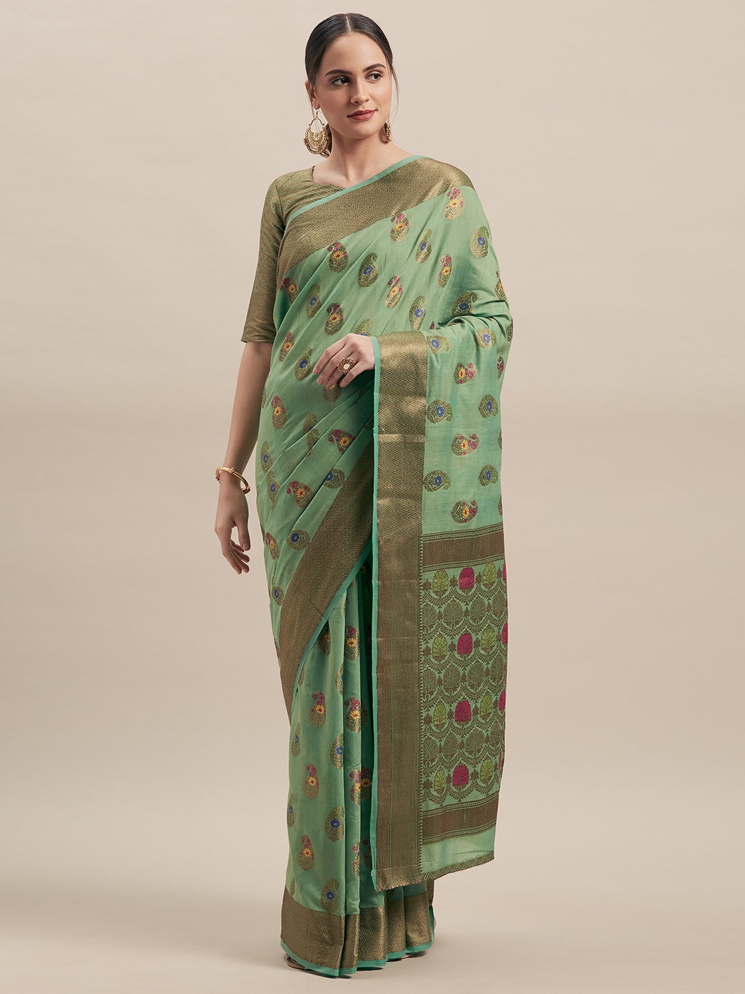 

Shaily Green & Copper-Coloured Cotton Blend Woven Design Saree