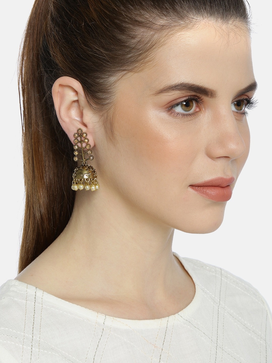 

Fida Gold-Toned Dome Shaped Antique Drop Earrings