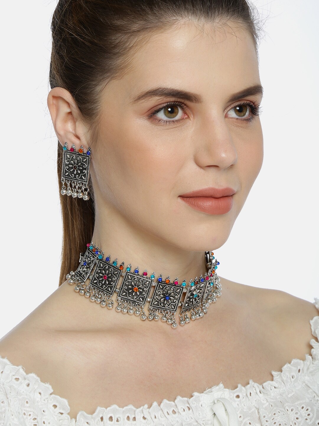 

Fida Oxidized Blue & Silver-Toned Jewellery Set