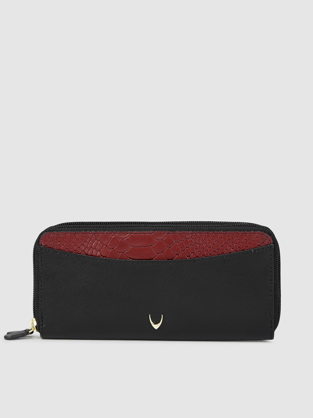 

Hidesign Women Black & Red Croc Textured Zip Around Leather Wallet