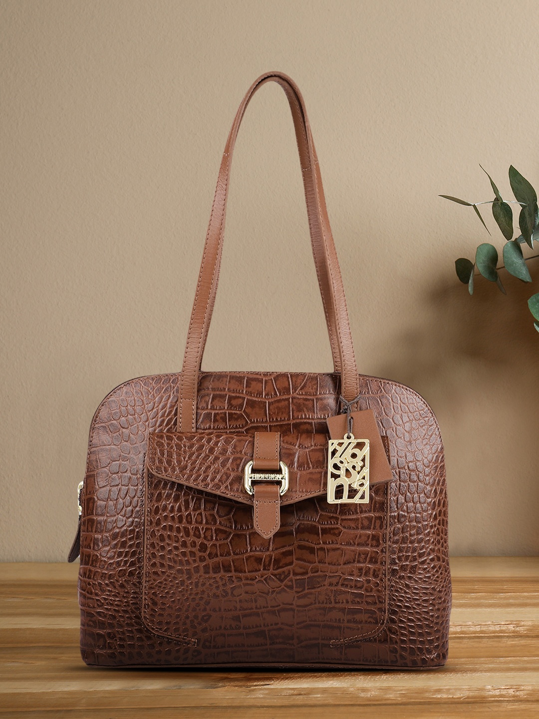 

Hidesign Brown Animal Textured Leather Shoulder Bag