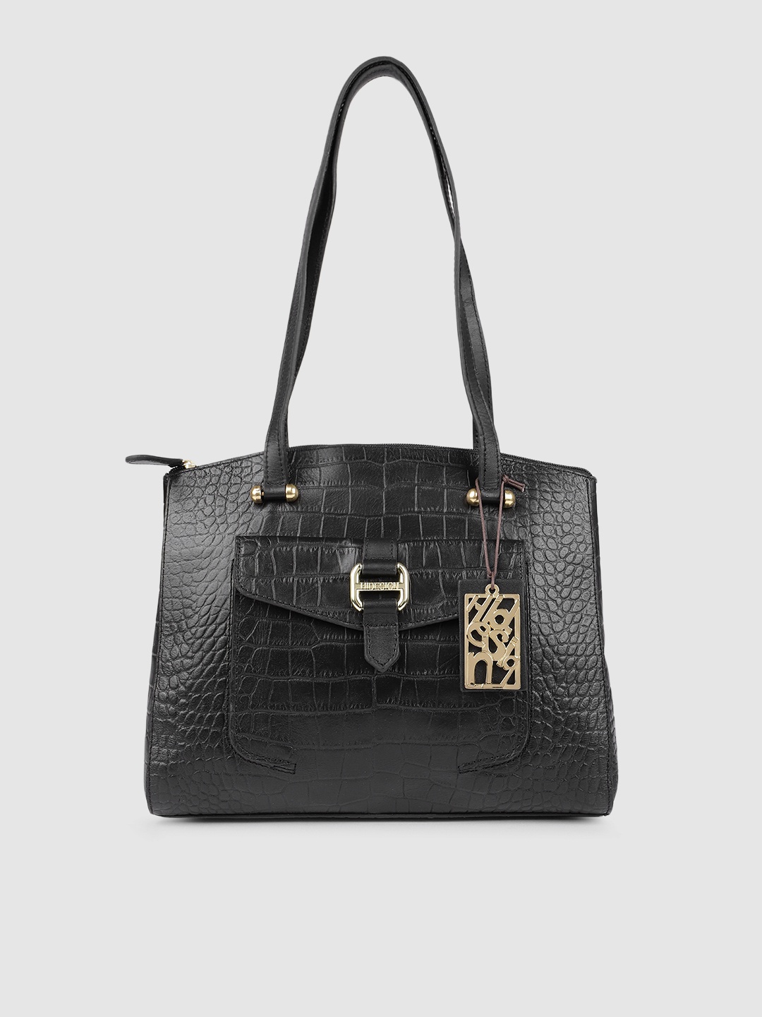 

Hidesign Black Animal Textured Leather Shoulder Bag