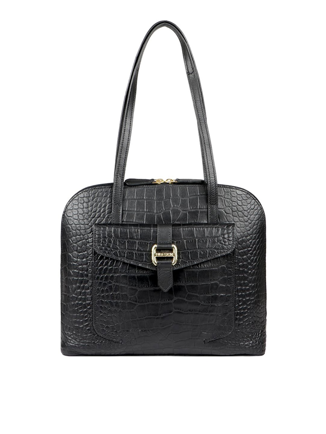 

Hidesign Black Animal Textured Leather Shoulder Bag