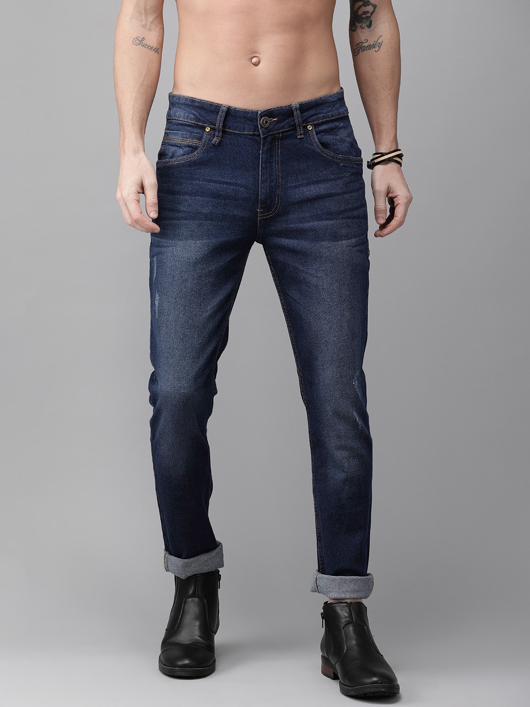 

Roadster Men Blue Skinny Fit Mid-Rise Low Distress Stretchable Jeans