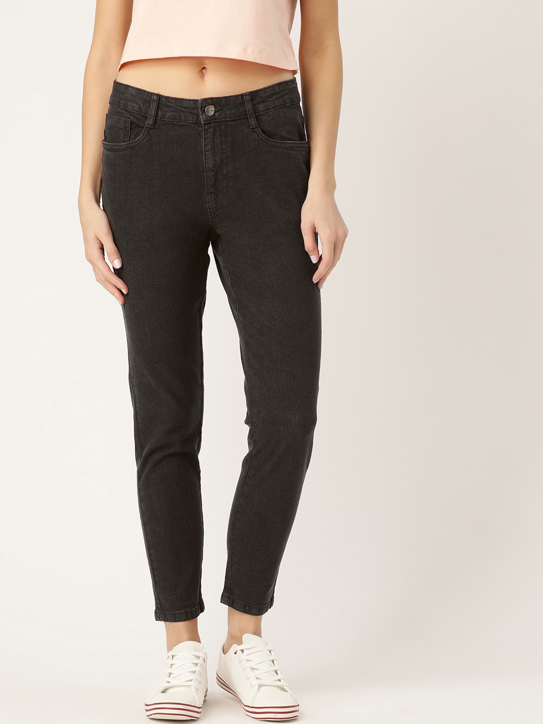 

Mast & Harbour Women Black Skinny Fit Mid-Rise Cropped Clean Look Stretchable Jeans