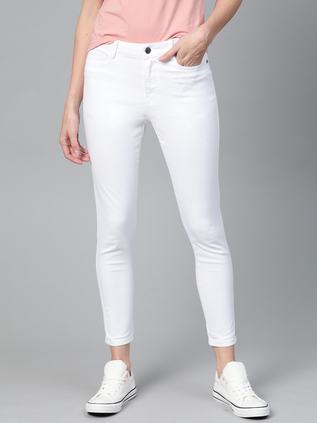 

Mast & Harbour Women White Skinny Fit Mid-Rise Clean Look Stretchable Cropped Jeans