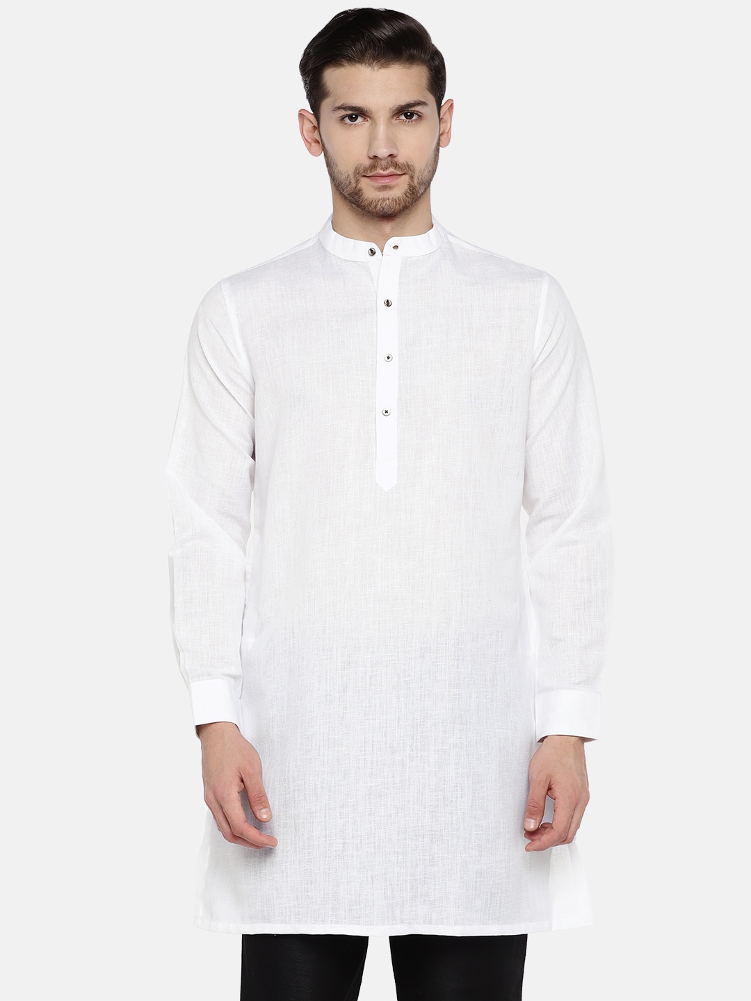 

Ethnicity Men White Woven Design Straight Kurta
