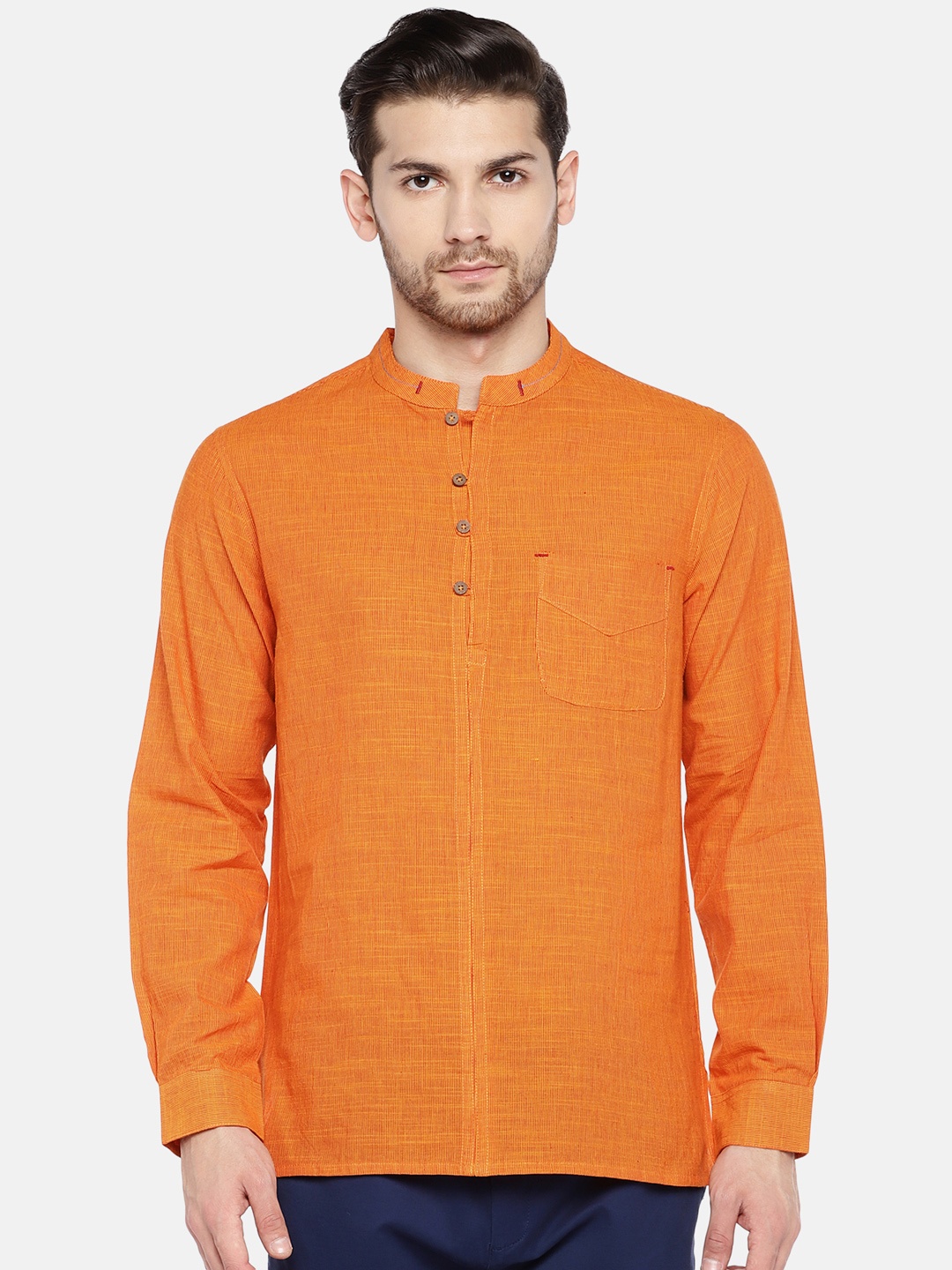 

Ethnicity Men Orange Woven Design Straight Kurta