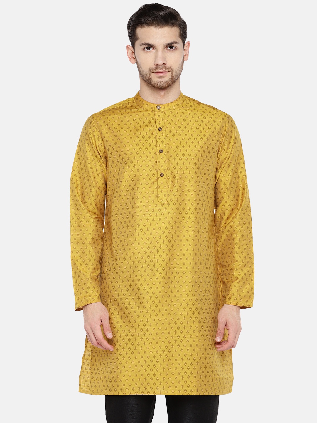 

Ethnicity Men Mustard Yellow Printed Straight Kurta